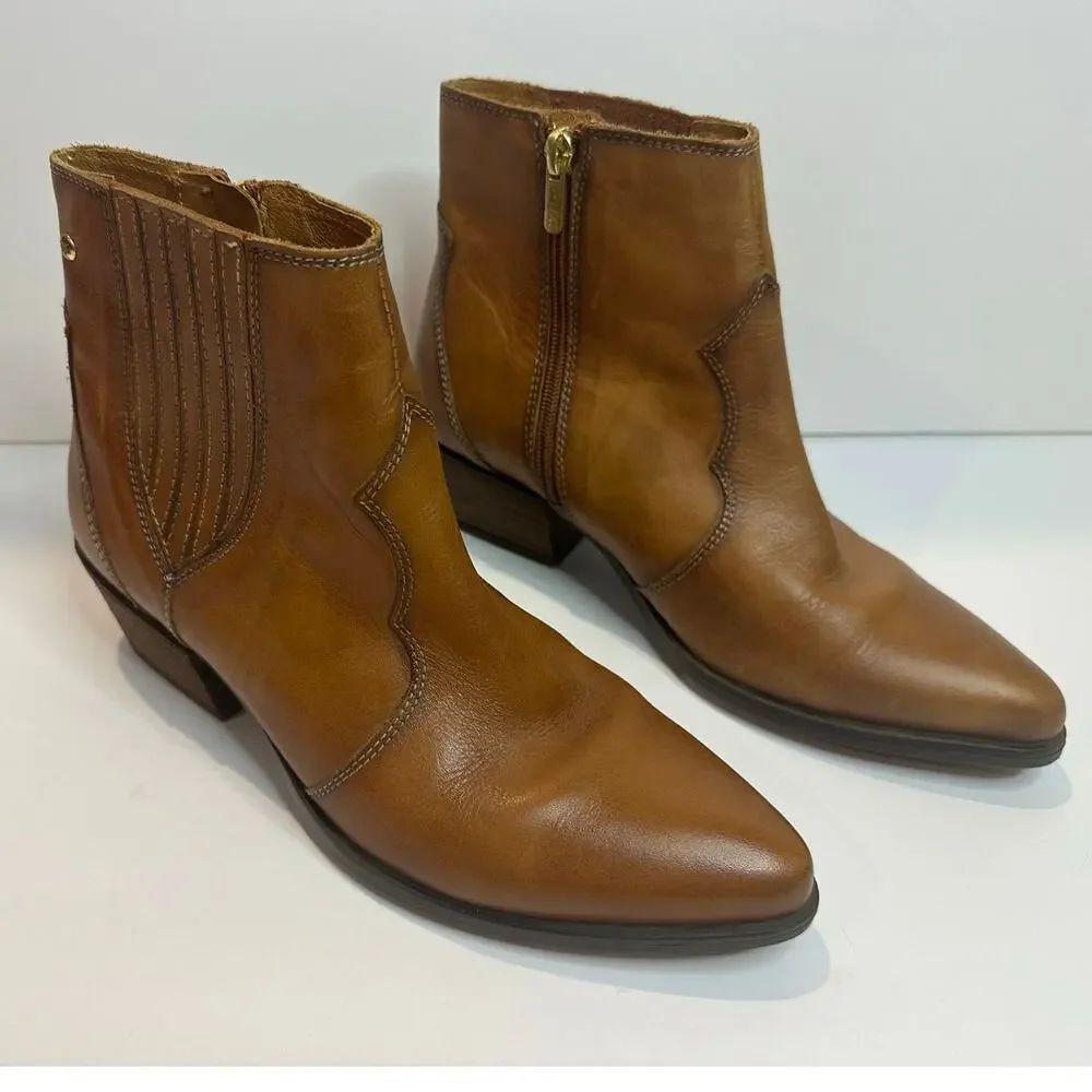 Pikolinos Vergel Leather Ankle Boots Women’s 38 Brandy Western Comfort Booties